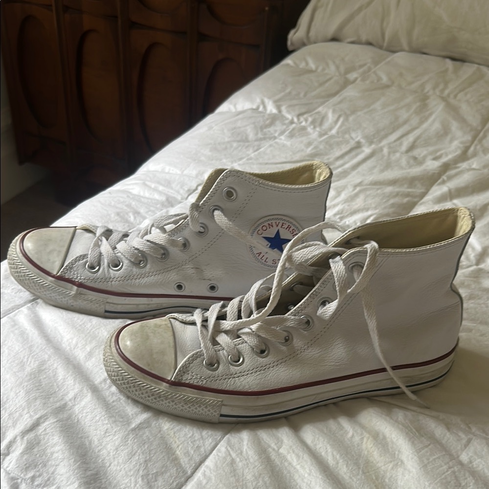 Converse White Leather High-Top Sneakers - Classic Chuck Taylor All Star